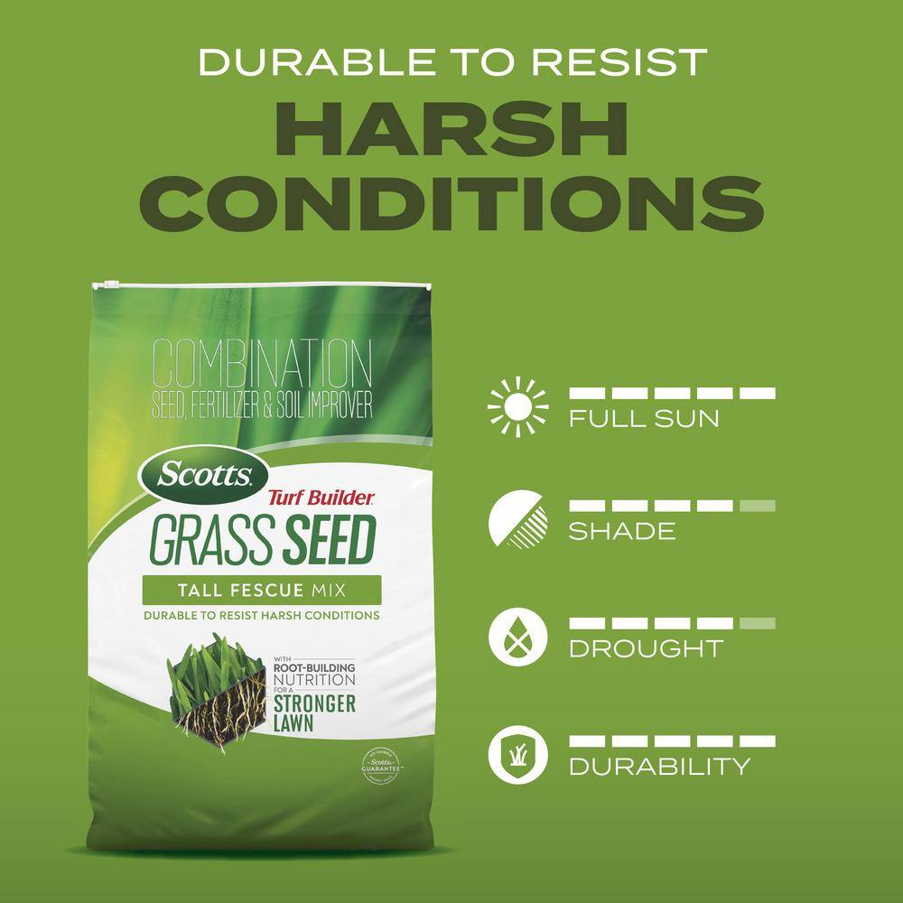 Scotts Turf Builder 2.4 lbs. Grass Seed Tall Fescue Mix with Fertilizer and Soil Improver Durable to Resist Harsh Conditions 18046