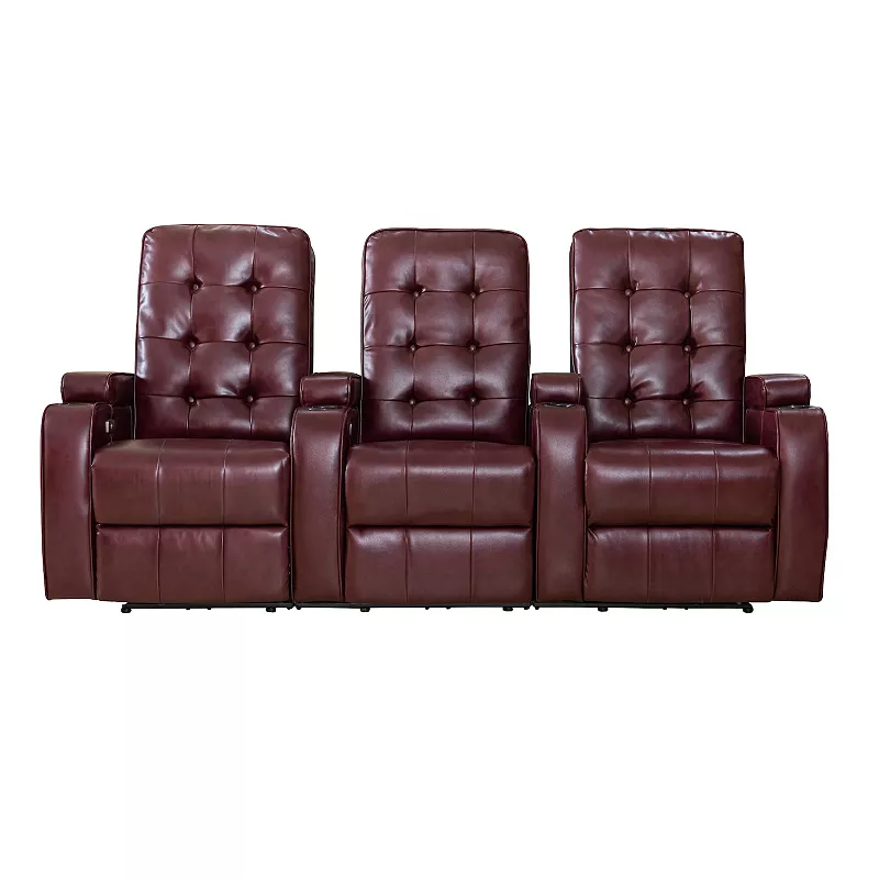 FC Design Faux Air Leather Cinema Home Theater Seating 3-Seat Power Sofa Recliner with Cup Holders and USB Port