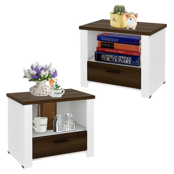 Accent Nightstand with Drawer and Open Shelf Sofa End Table