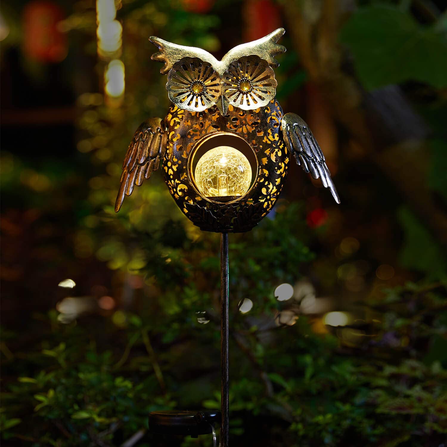 Singingarden Owl Solar Garden Lights LED Metal Outdoor Decor Solar Pathway Lights for Patio， Lawn，Yard， Walkway(Bronze)