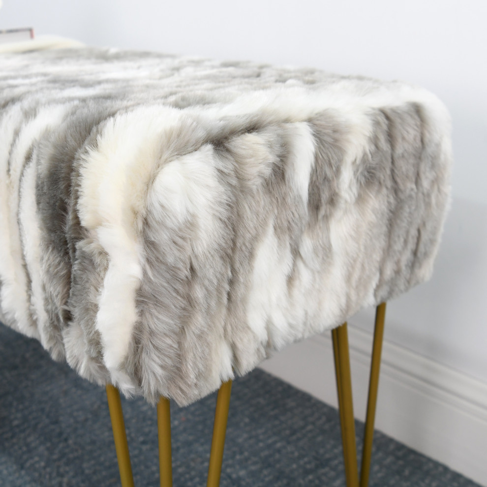 Soft Faux Fur Ottoman Fuzzy Entryway Bench Seat   Midcentury   Footstools And Ottomans   by BNF Home  Houzz