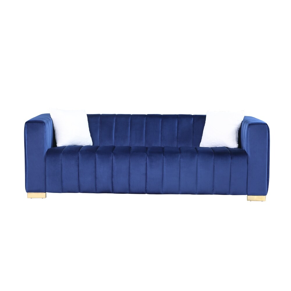 Chesterfield Velvet Sofa for Living Room Upholstered 3 Seater Tufted Couch with High Armrest and Metal Legs  Bedroom  Office