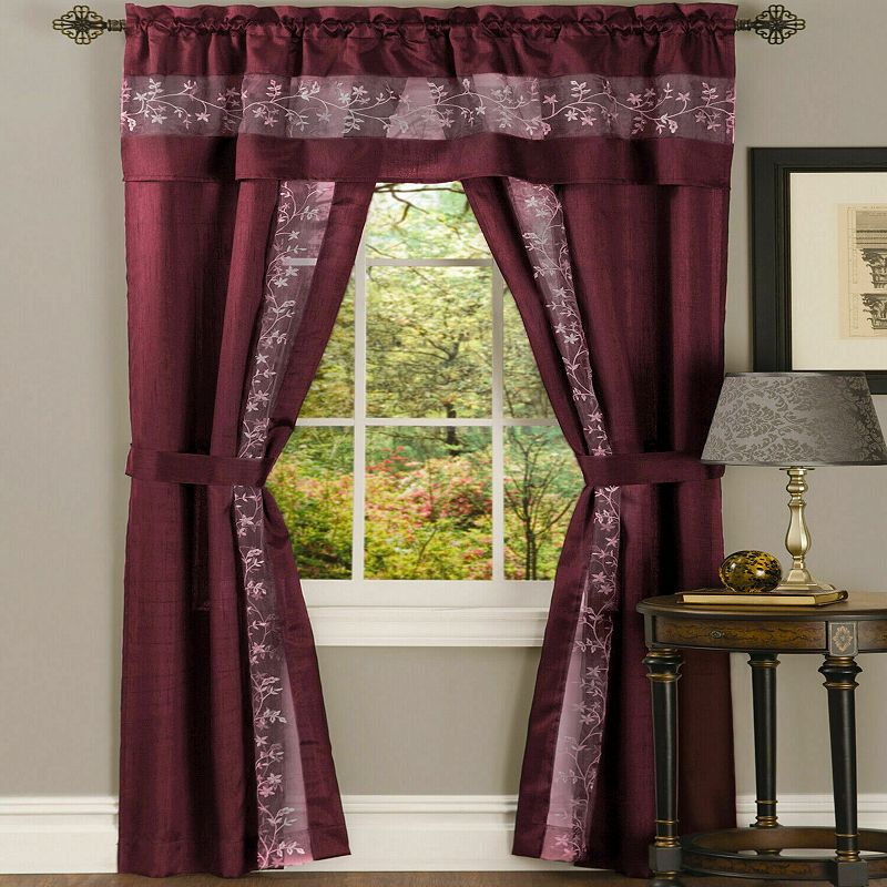 Kate Aurora Complete 5 Piece Embroidered Floral Attached Window in a Bag Sheer Curtain Set