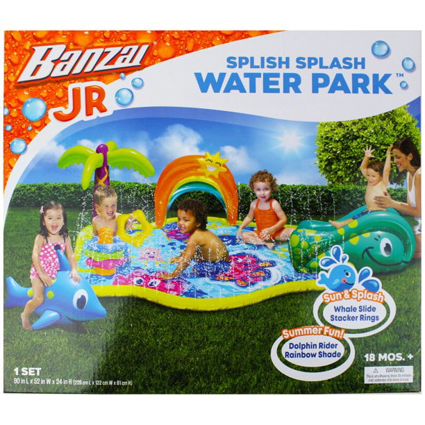 Banzai JR Splish Splash Water Park Kiddie Play Pool Kids w Slide Rider 18 mos +