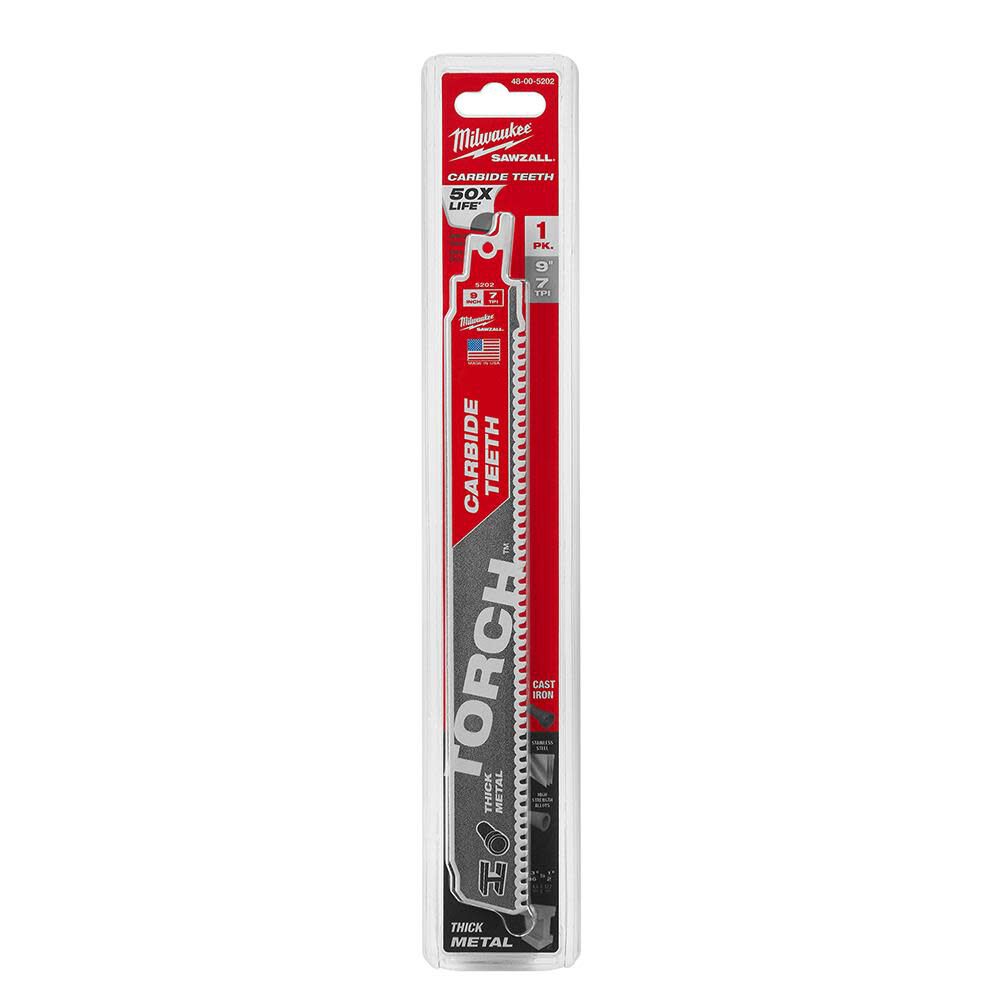 Milwaukee 9 in. 7TPI THE TORCH Carbide Teeth SAWZALL Blade 48-00-5202 from Milwaukee