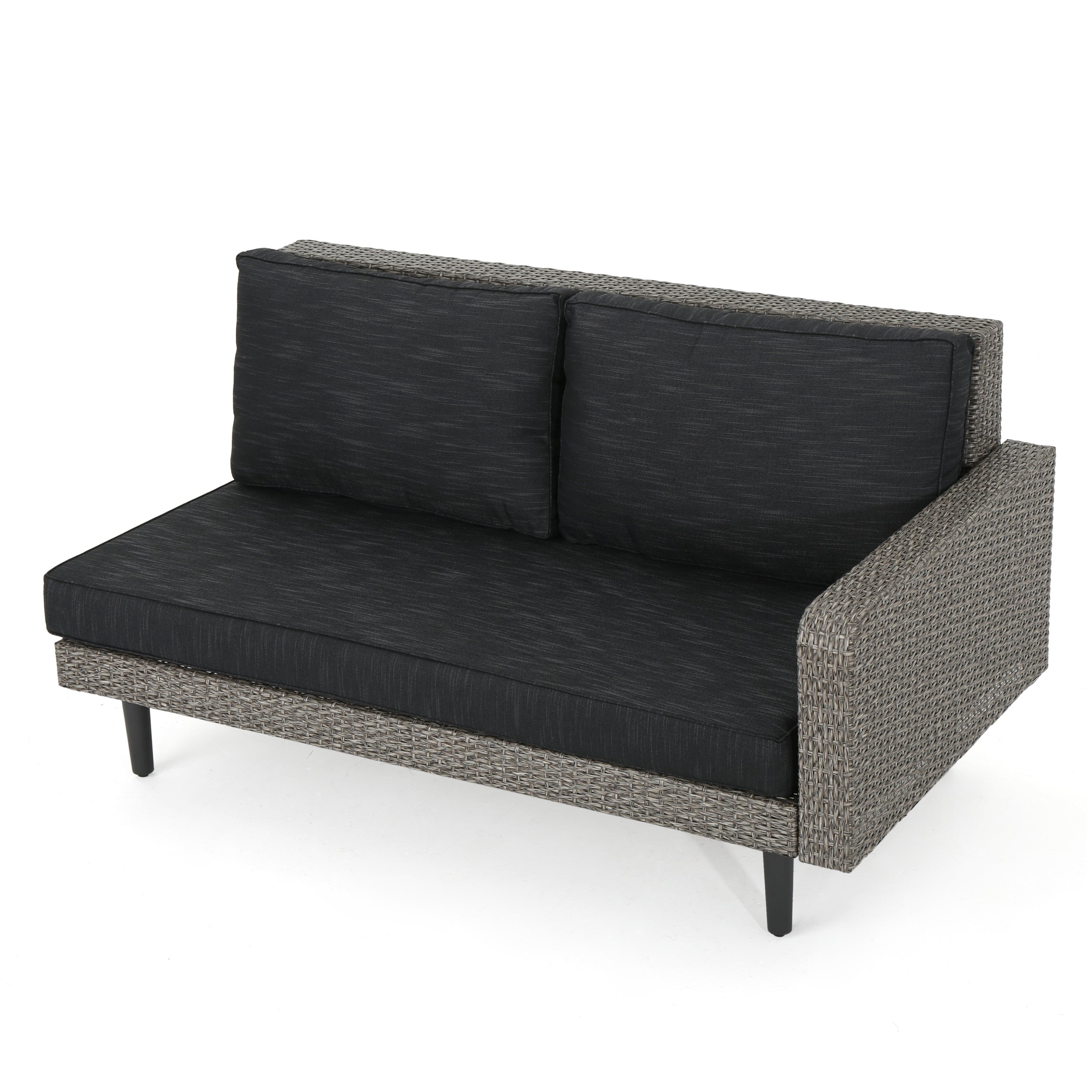 Hensley Outdoor Wicker 5 Seater Sectional Sofa Chat Set with Cushions, Mixed Black and Dark Gray