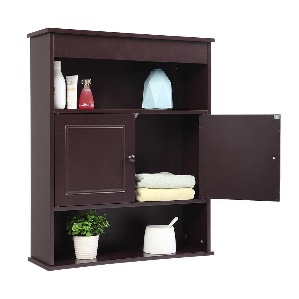 Ktaxon Wooden Bathroom Wall Cabinet Kitchen Medicine Cabinet with Doors and Shelves Over The Toilet Storage Organizer, Brown Finish