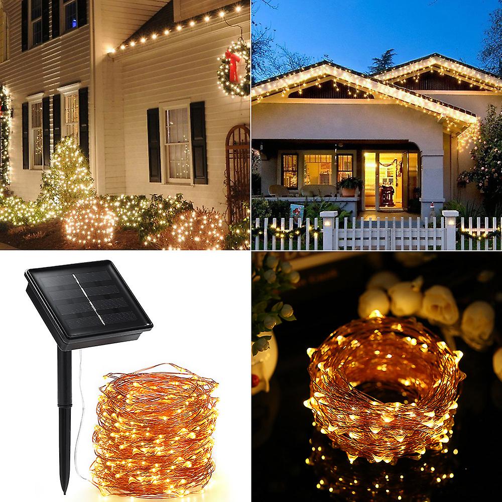 Solar String Lights 72ft 100 Led Rope Light 8 Modes Warm White Lights For Party Garden Home Festival Decoratio No.223145