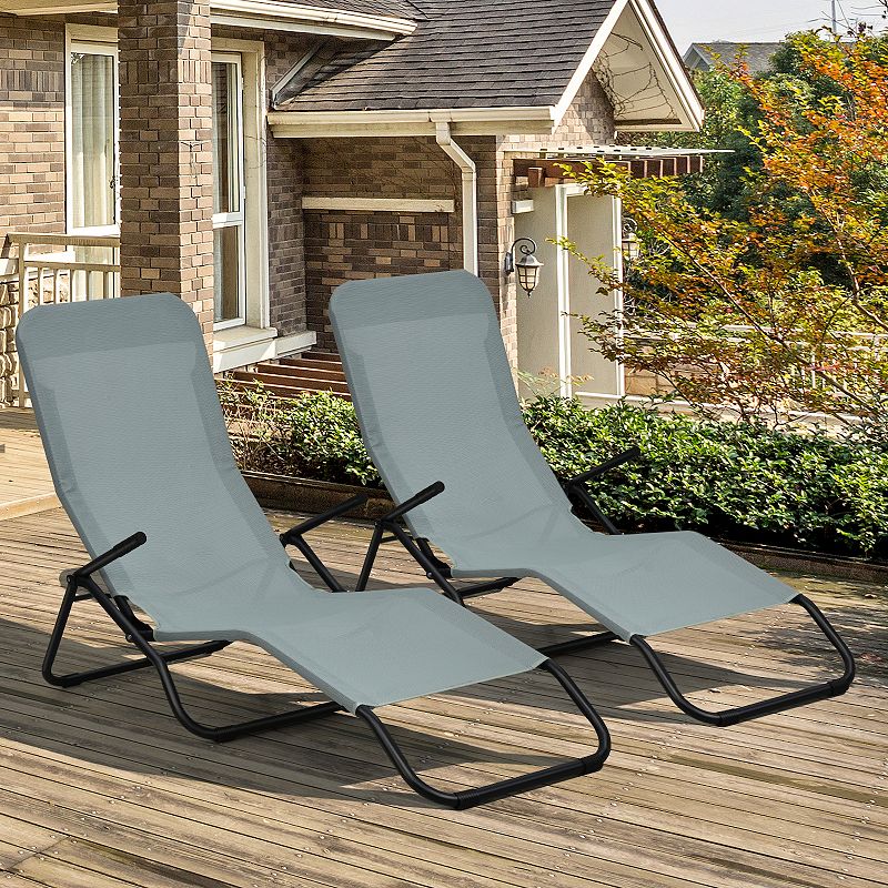 2 Pieces Folding Portable Patio Chaise Lounger with Rocking Design-Light Green