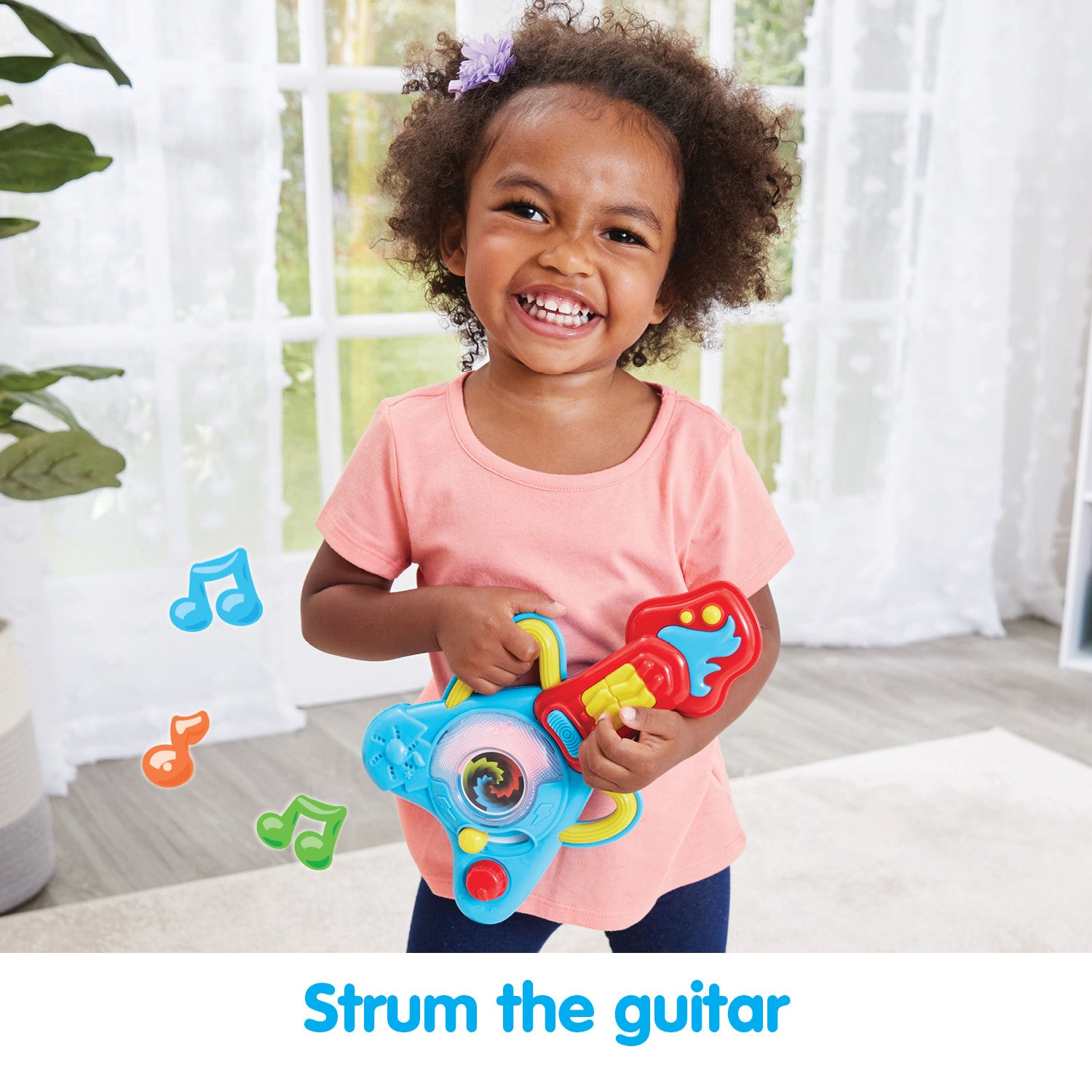 Kidoozie Rock N Glow Musical Guitar， Handheld Toy Instrument with Lights and Sounds for Toddlers 12M+