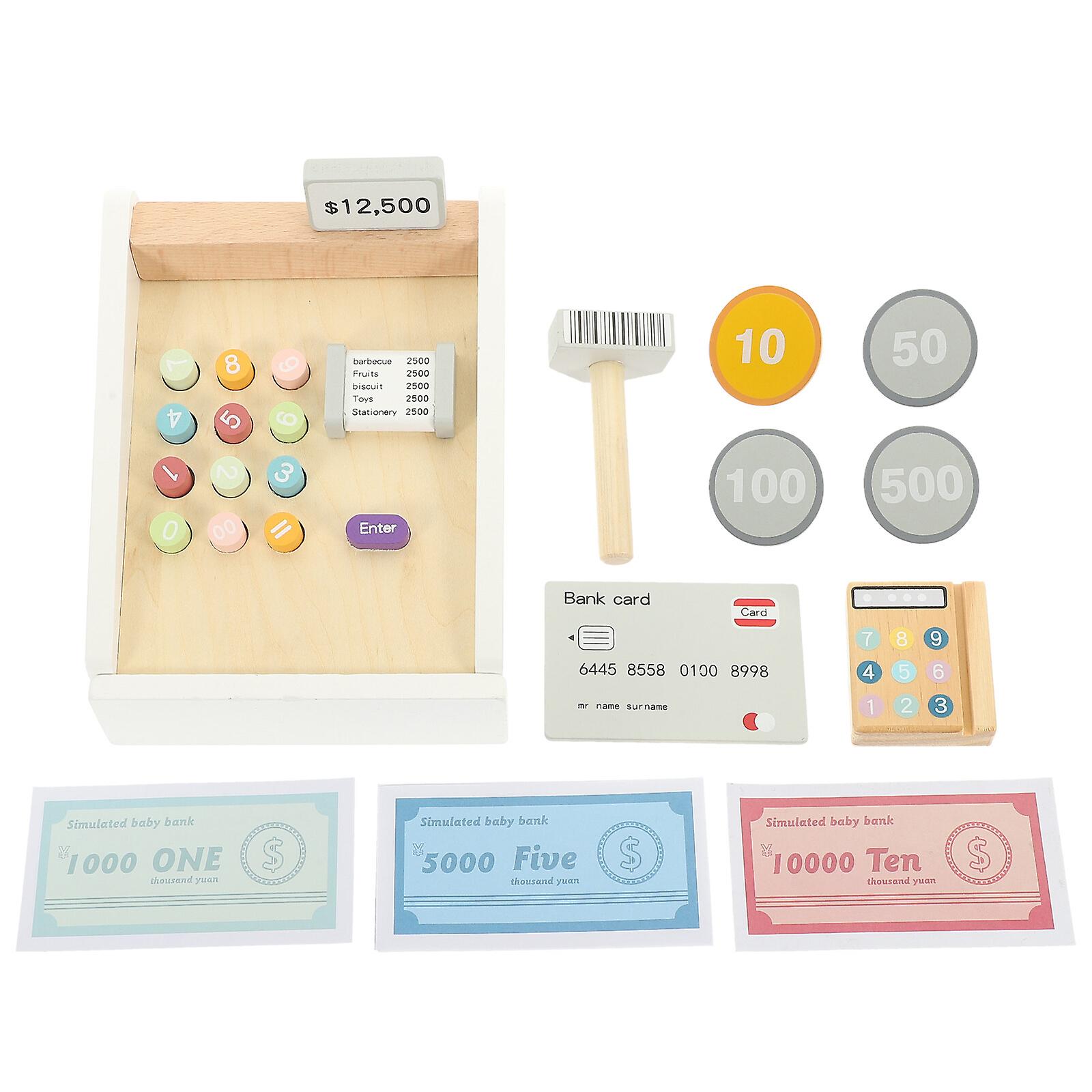 1 Set Of Pretend Play Cash Register Toy Classical Cash Register Toy Wooden Cash Register Set