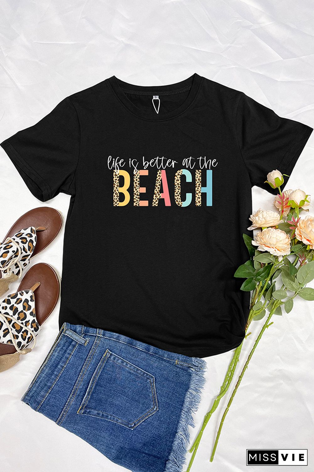 Life is better at the beach Sleeve Graphic Tee Wholesale