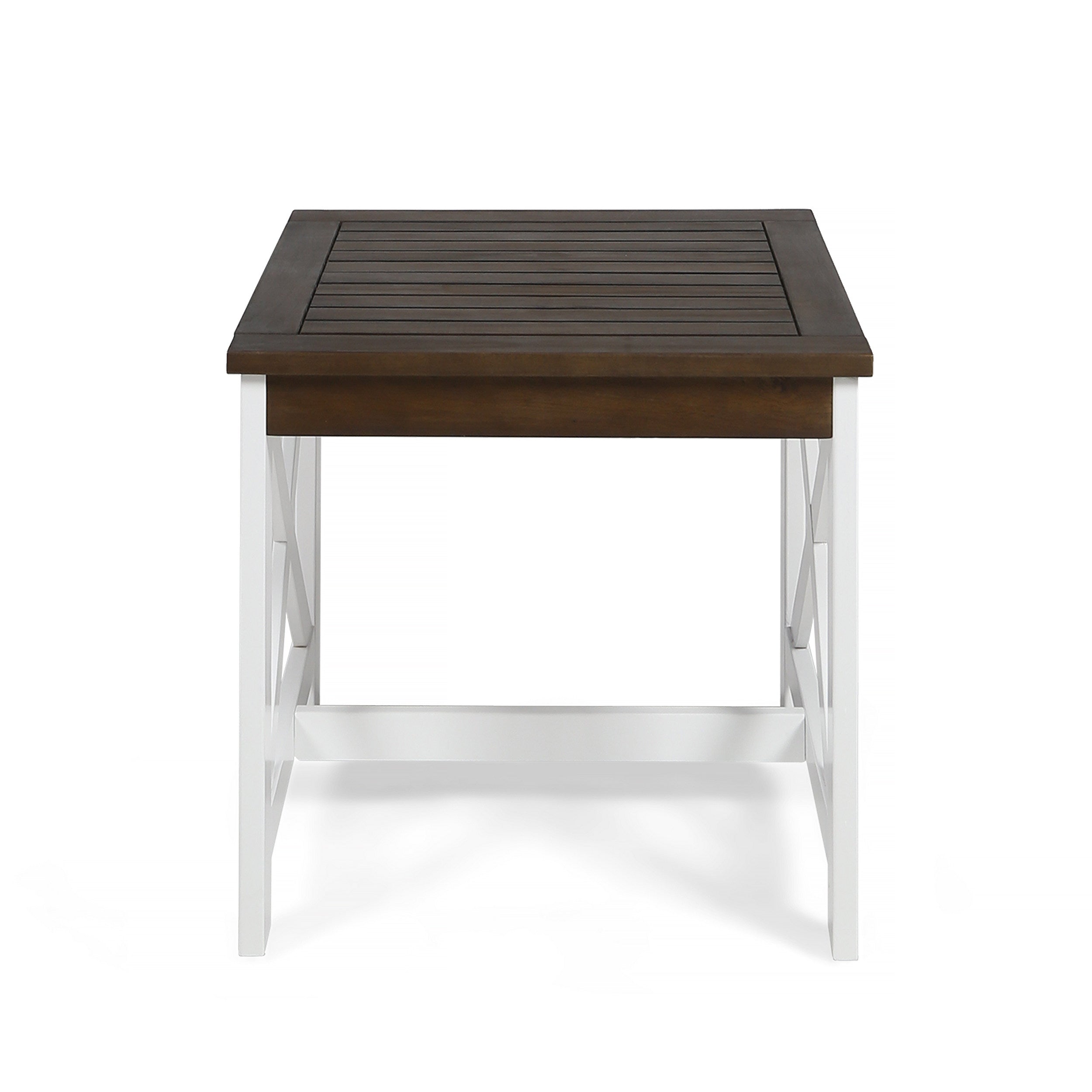 Jean Farmhouse X-Frame Acacia Wood End Table with Slat Top