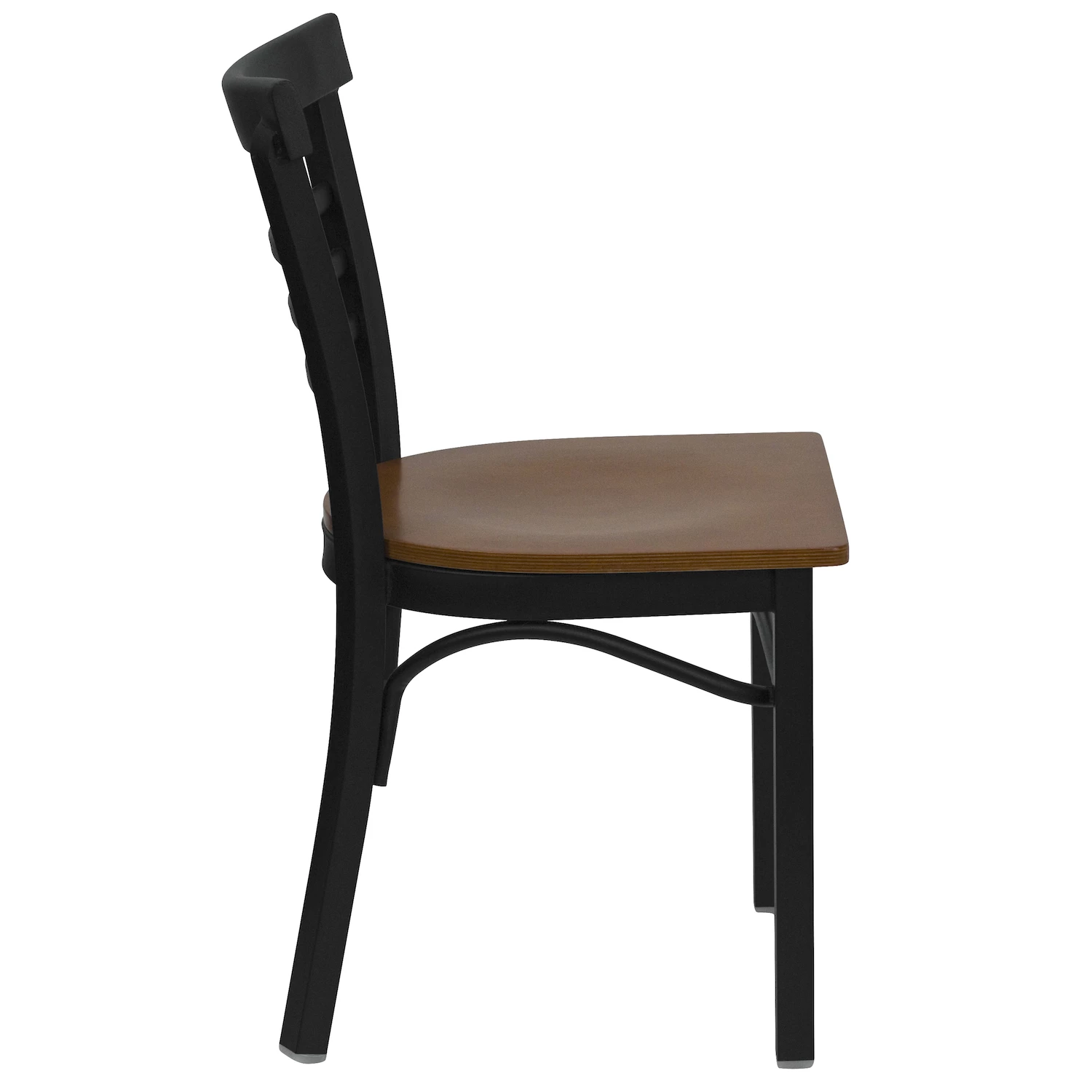 Emma and Oliver Black Three-Slat Ladder Back Metal Dining Chair - Cherry Wood Seat