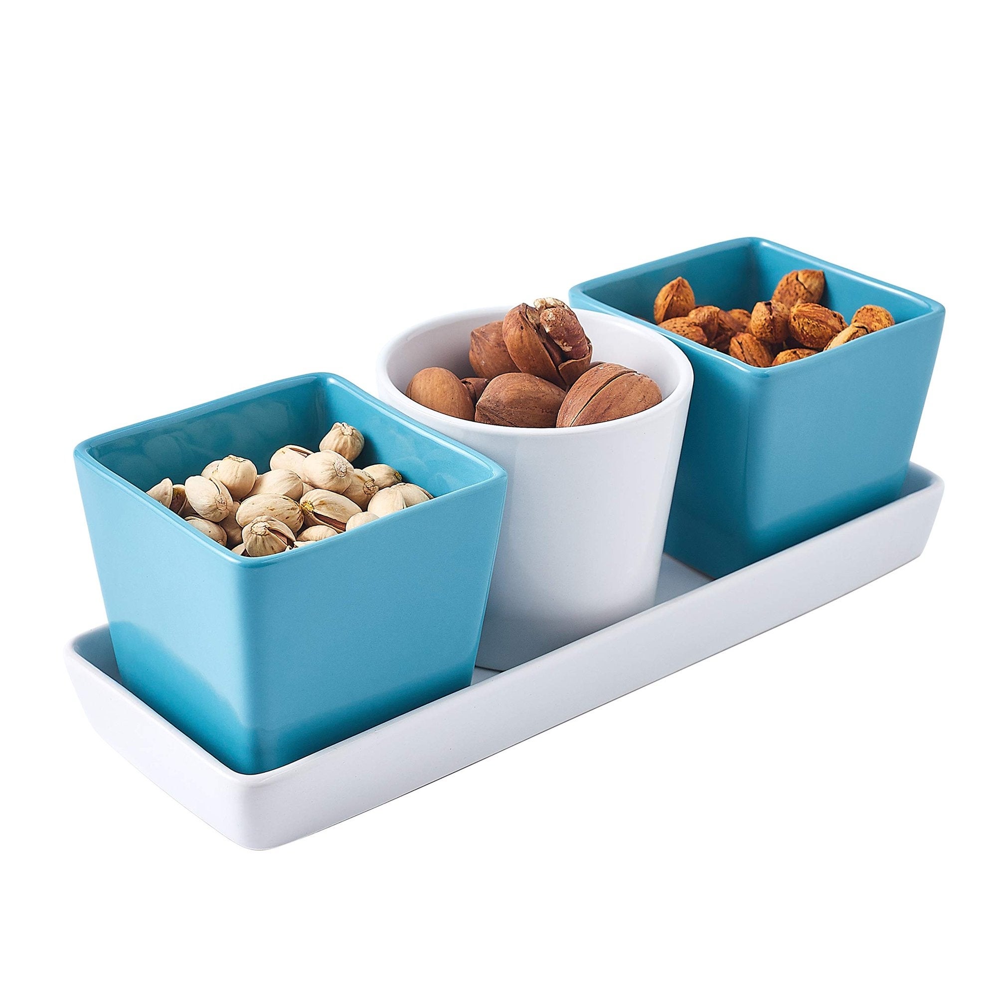 4-Piece Ceramic Tray with Three compartment serving Bowl Dishes