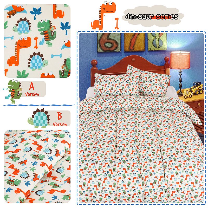 3 Piece Polyester Kids Duvet Cover Set Small Dinosaur Pattern Full