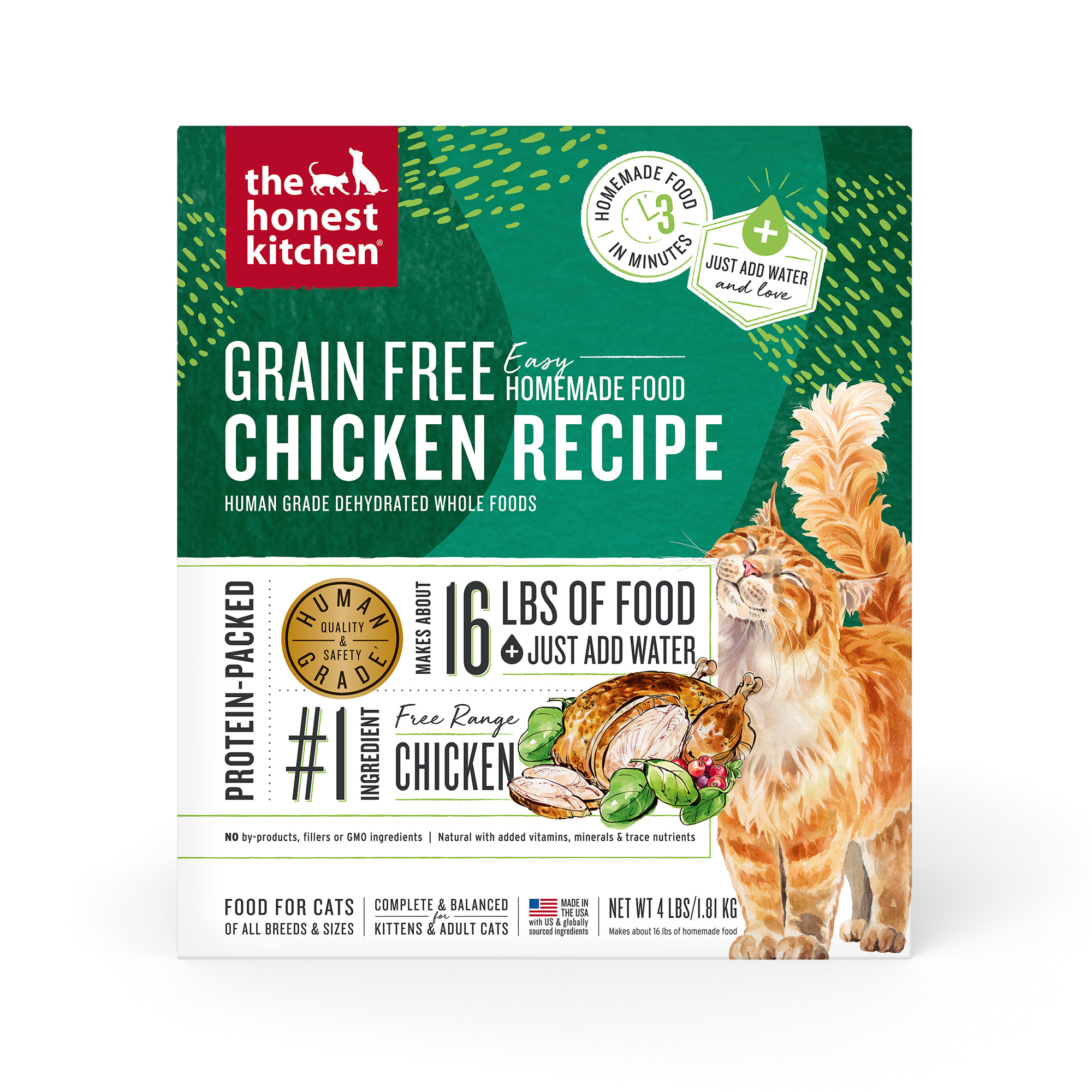 The Honest Kitchen Dehydrated Grain Free Chicken Cat Food， 4 lbs.