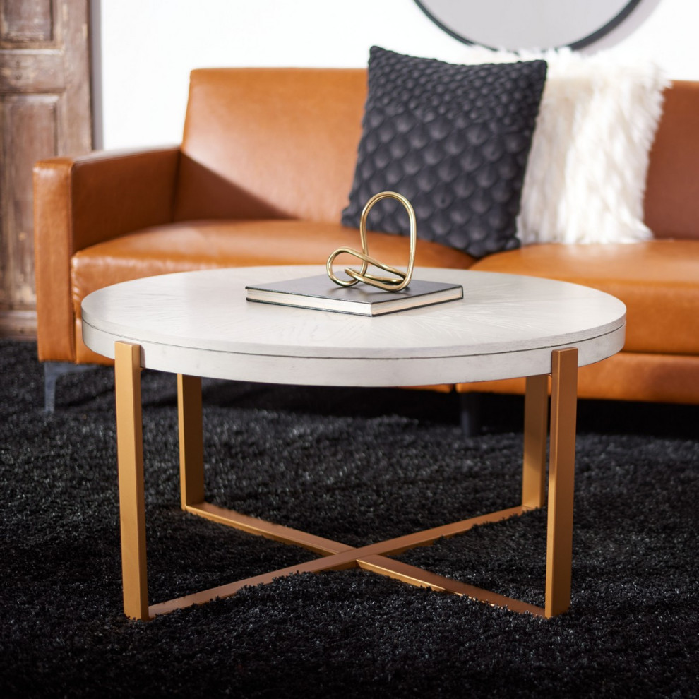 Yvonne Round Coffee Table  Whitewash/Gold   Contemporary   Coffee Tables   by Rustic Home Furniture Deco  Houzz