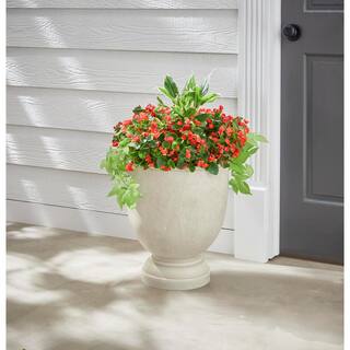 Vigoro 16 in. Wilton Large White Stone Resin Urn Planter (16 in. D x 18 in. H) With Drainage Hole HDR-094241