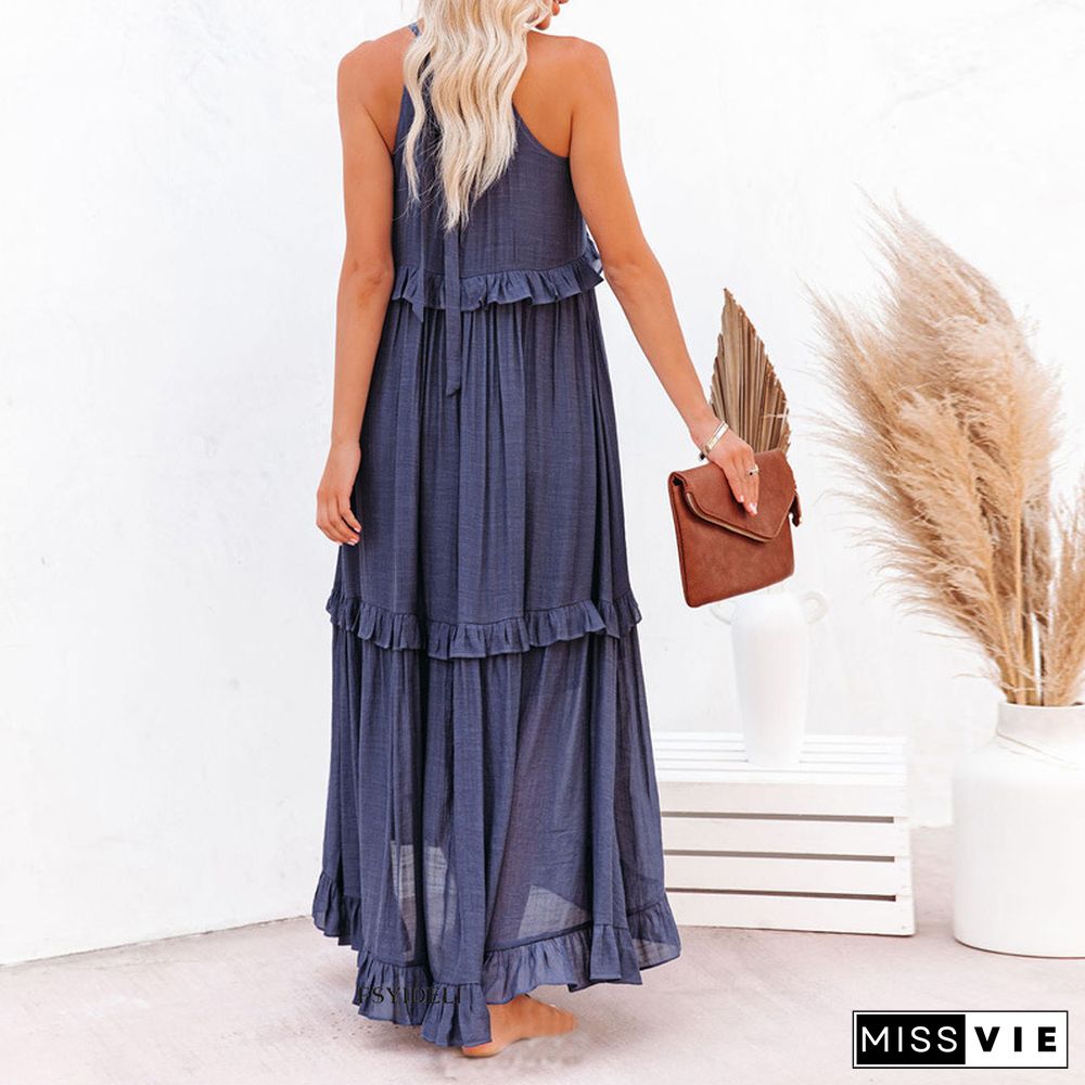 Long Ruffled With Swing Beach Maxi Dress