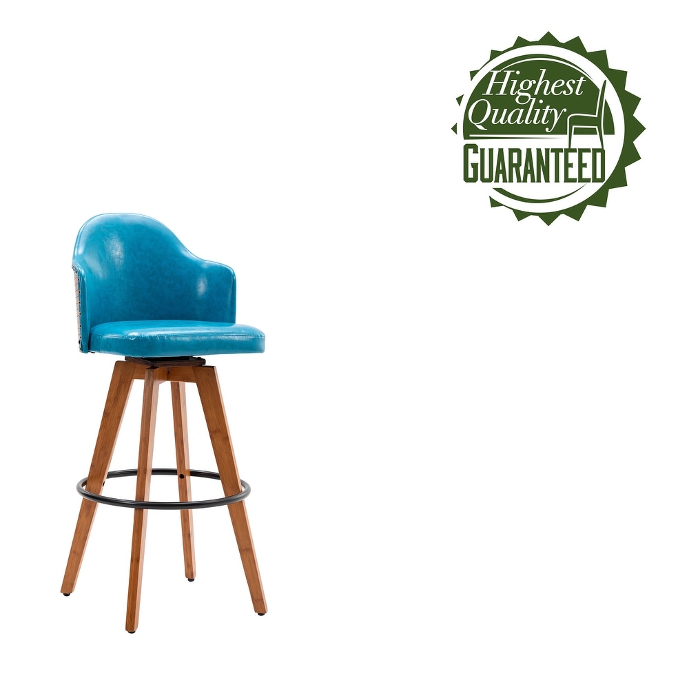 Porthos Home Idan Swivel Bar Stool  PU Leather Upholstery  Bamboo Legs