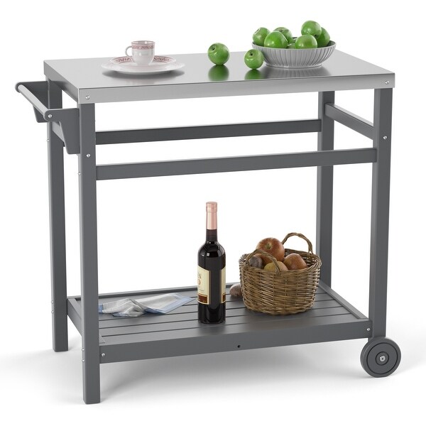 Outdoor Prep Cart Dining Table for Pizza Oven，Patio Grilling Backyard BBQ Grill Cart