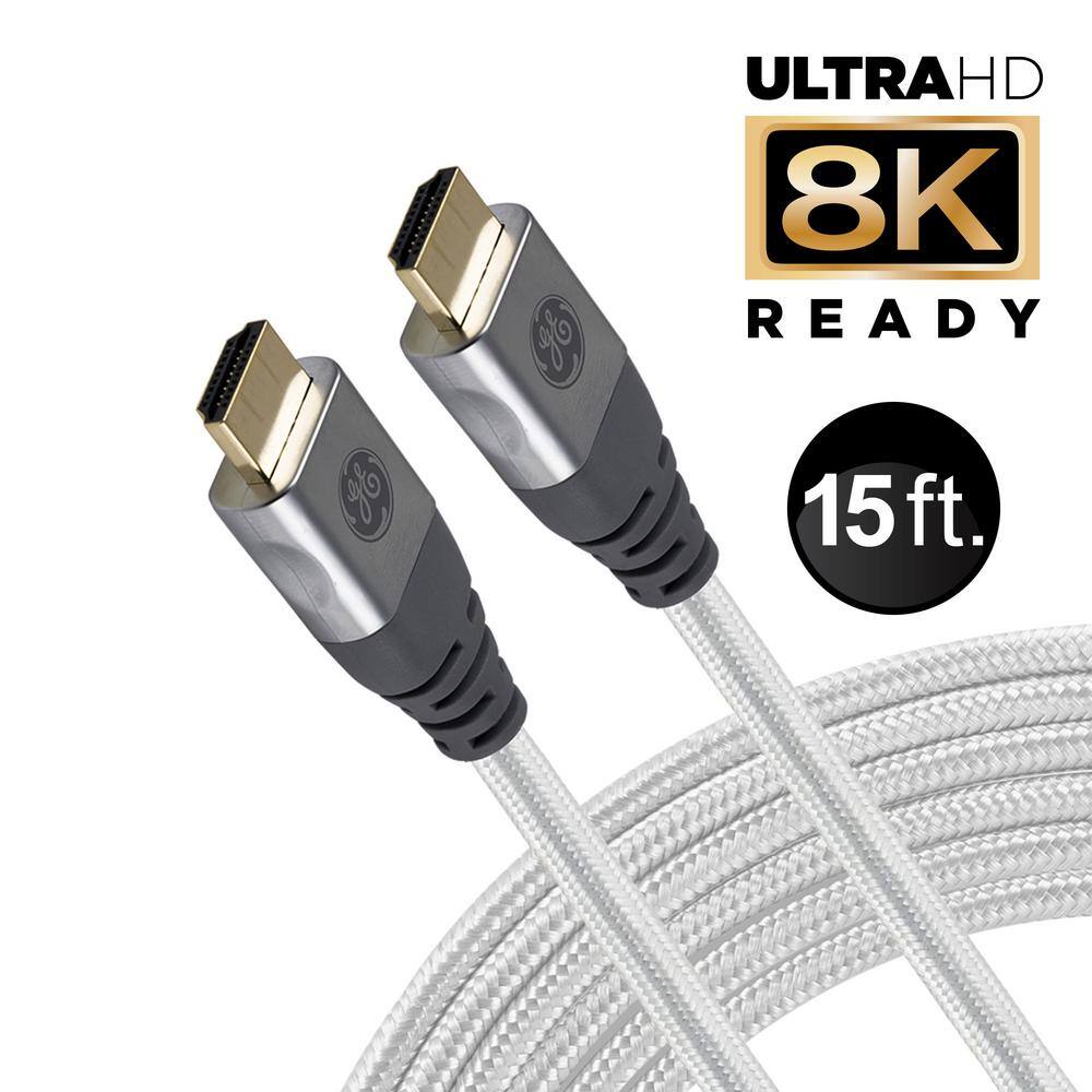 GE 15 ft. 8K HDMI 2.1 Cable with Ethernet and Gold Plated Connectors in Grey 66832