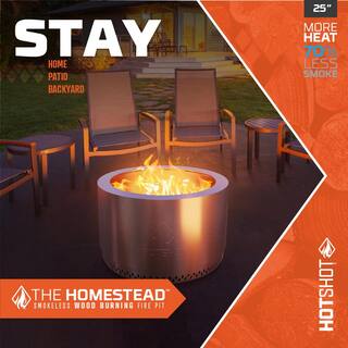 HotShot Homestead Low Smoke 25 in. Round Wood-Burning Fire Pit in Matterhorn Gray with Cover 52552