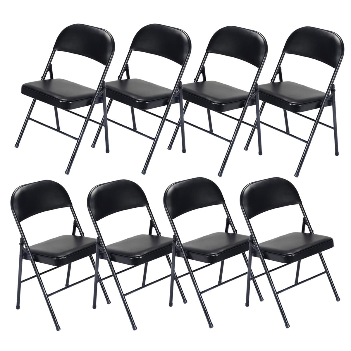 UBesGoo Folding Chair 8-Pack PVC Cushion and Backrest, Black