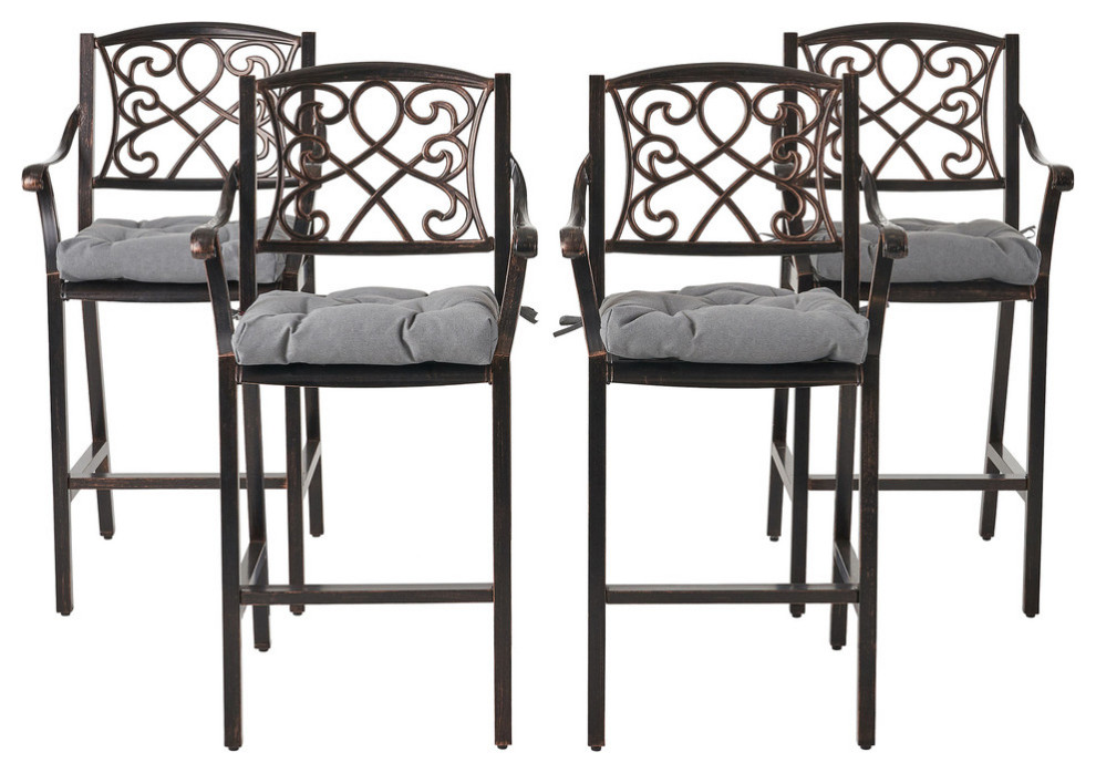 Sibyl Outdoor Barstool With Cushion  Set of 4   Mediterranean   Outdoor Bar Stools And Counter Stools   by GDFStudio  Houzz