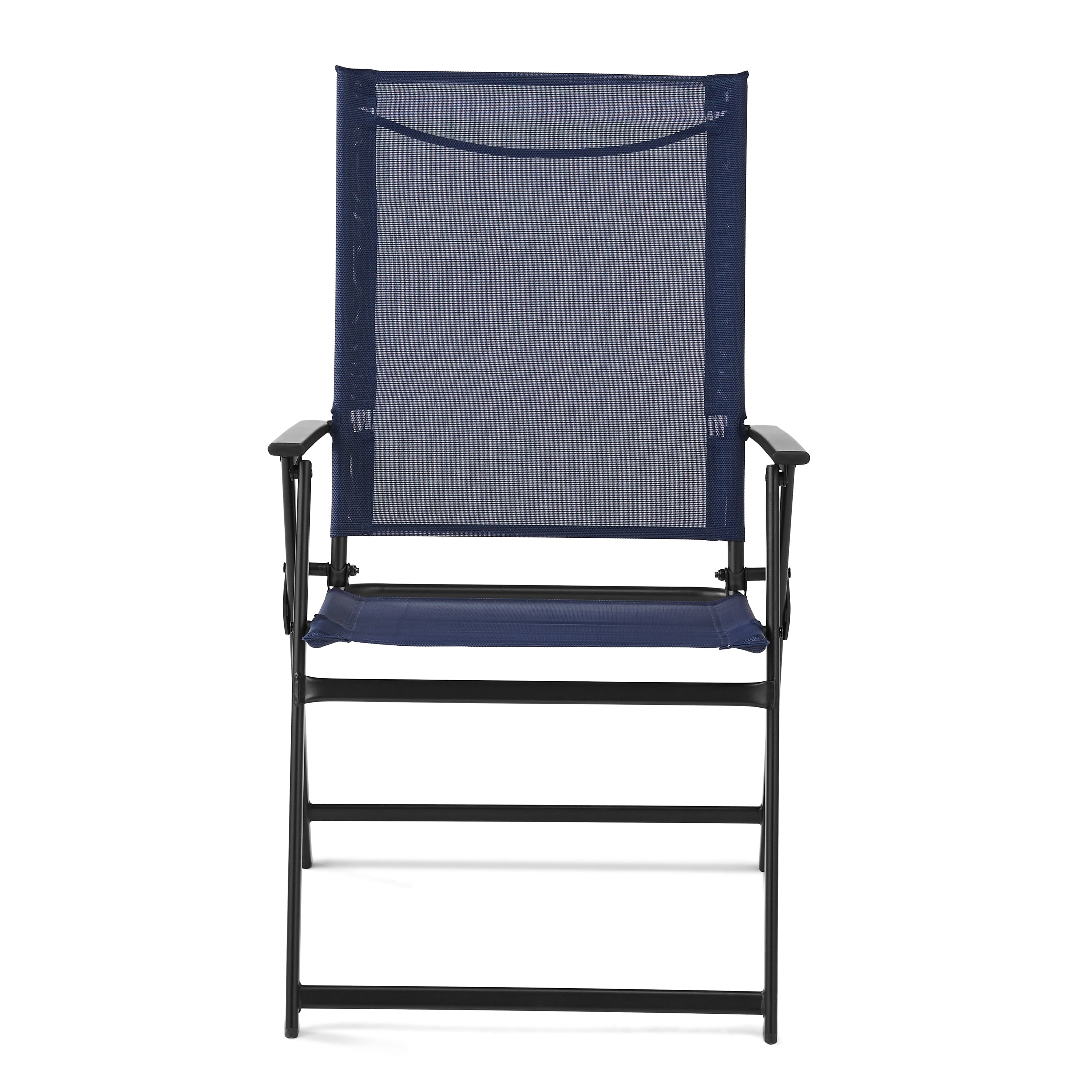 Mainstays Greyson Square Set of 2 Outdoor Patio Steel Sling Folding Chair, Navy