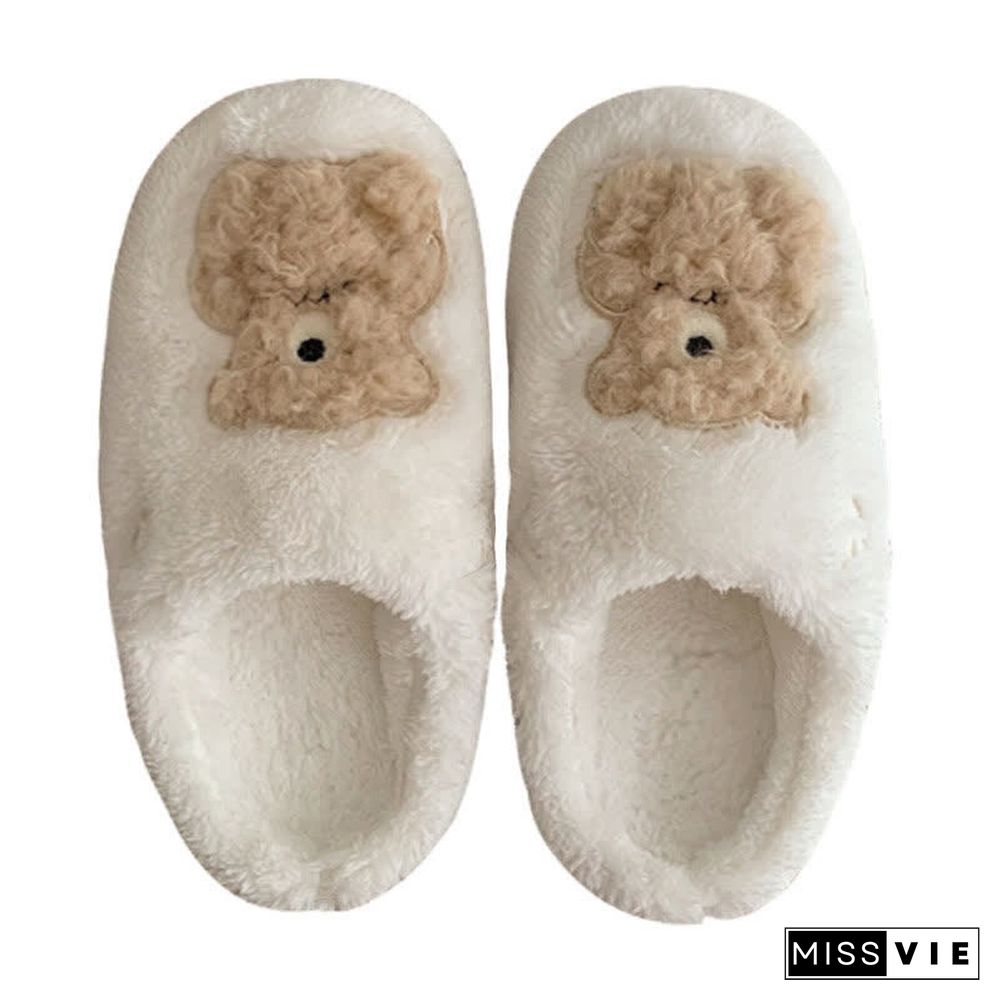 Lovely Cartoon Bear Letter V Plush Slippers