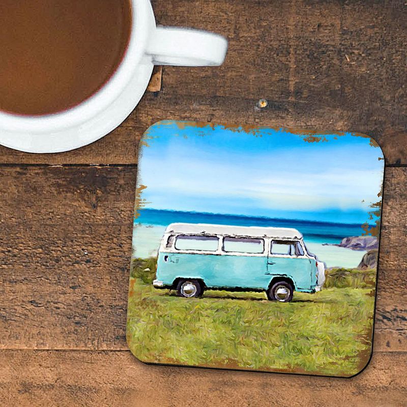 Van Coastal Wooden Cork Coasters Gift Set of 4 by Nature Wonders