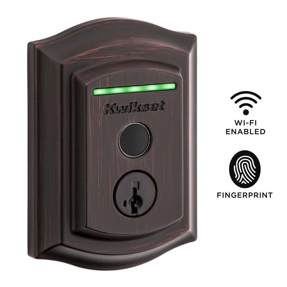 Kwikset Halo Touch Venetian Bronze Traditional Fingerprint WiFi Electronic Smart Lock Deadbolt Featuring SmartKey Security 959TRL11PFPRTWI