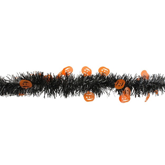 Northlight 50 x27 Black With Orange Jack O Lanterns Halloween Tinsel Garland Unlit