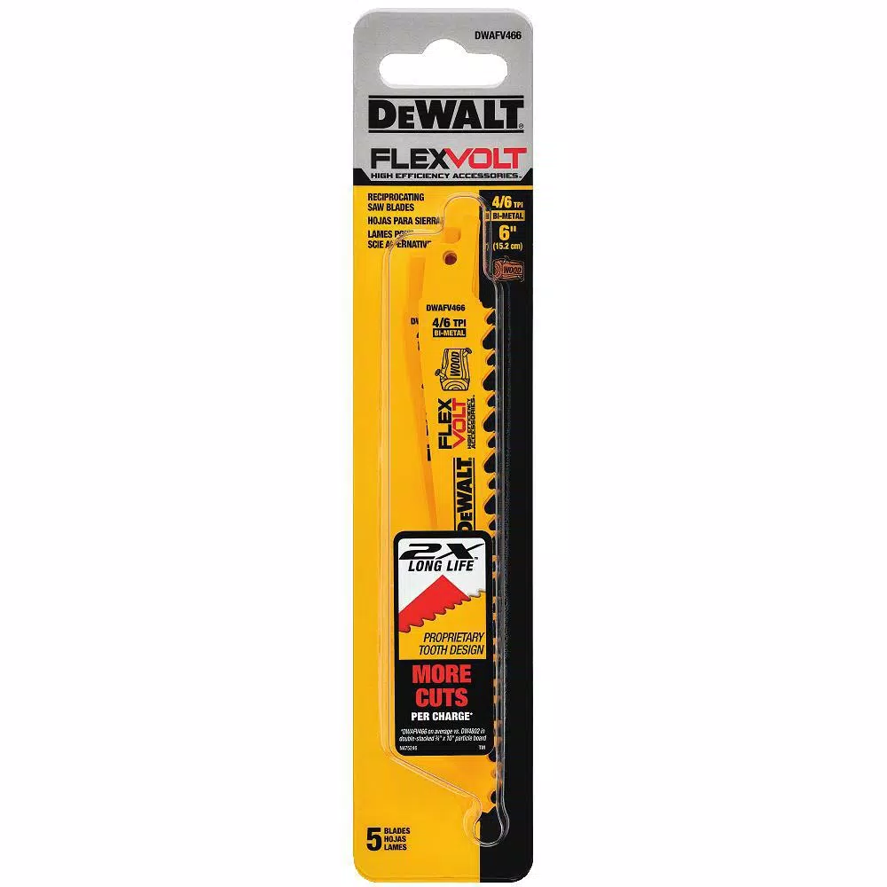 DEWALT FLEXVOLT 6 in. 6 Teeth per in. Bi-Metal Reciprocating Saw Blade Set (5-Pack) and#8211; XDC Depot