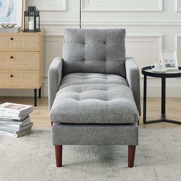 Modern Fabric Tufted Living Room Chair Armchair with Solid Wood Legs - 32