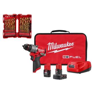 MW M12 FUEL 12-Volt Lithium-Ion Brushless Cordless Drill Driver Kit with SHOCKWAVE Titanium Bit Set (29-Piece) 3403-22-48-89-4632