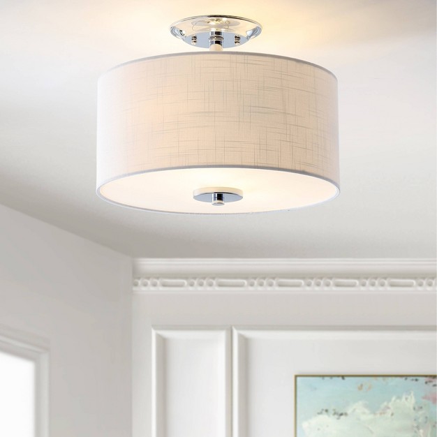 Marc Metal linen Led Semi flush Mount Chrome includes Energy Efficient Light Bulb Jonathan Y