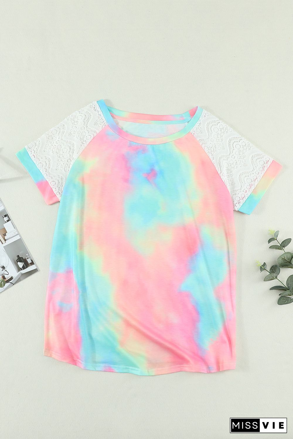 Bright Tie-dye Crochet Raglan Tee