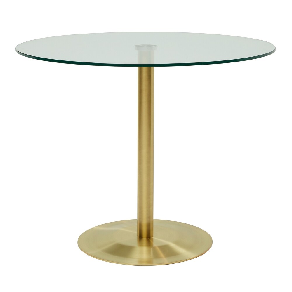 Ava Round Bistro Table with Clear Tempered Glass Top and Matte Brushed Gold Base