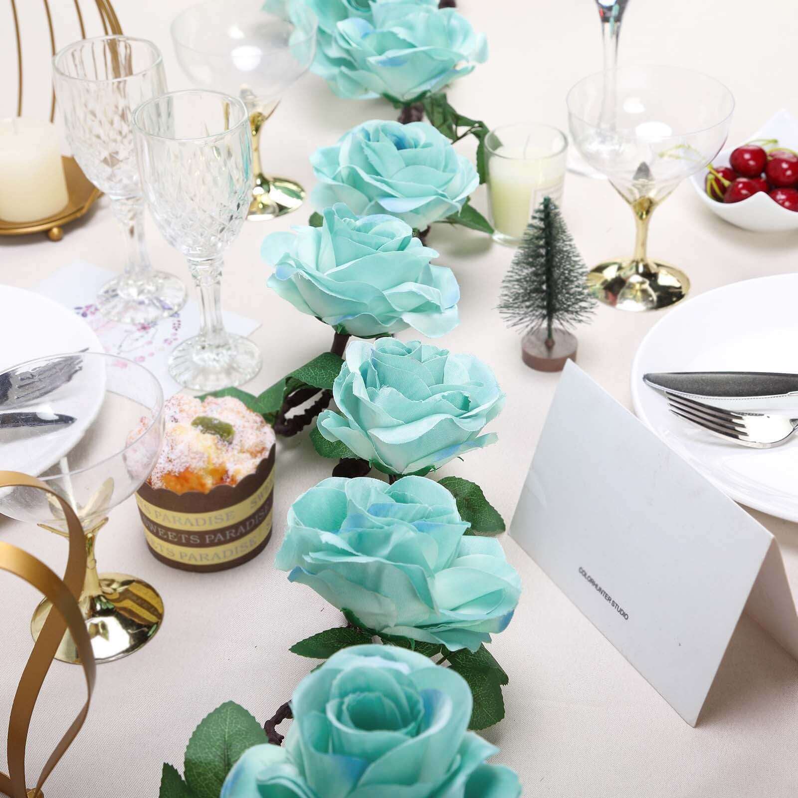 Aqua/Turquoise Artificial Silk Rose Hanging Flower Garland Vine 6ft