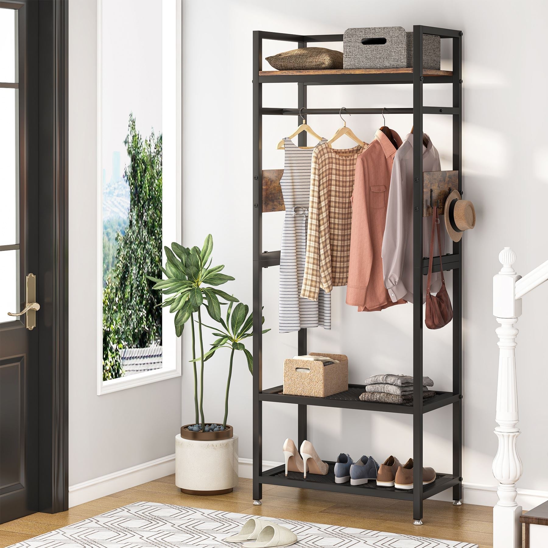 Freestanding Closet Organizer, Small Entryway Coat Garments Rack