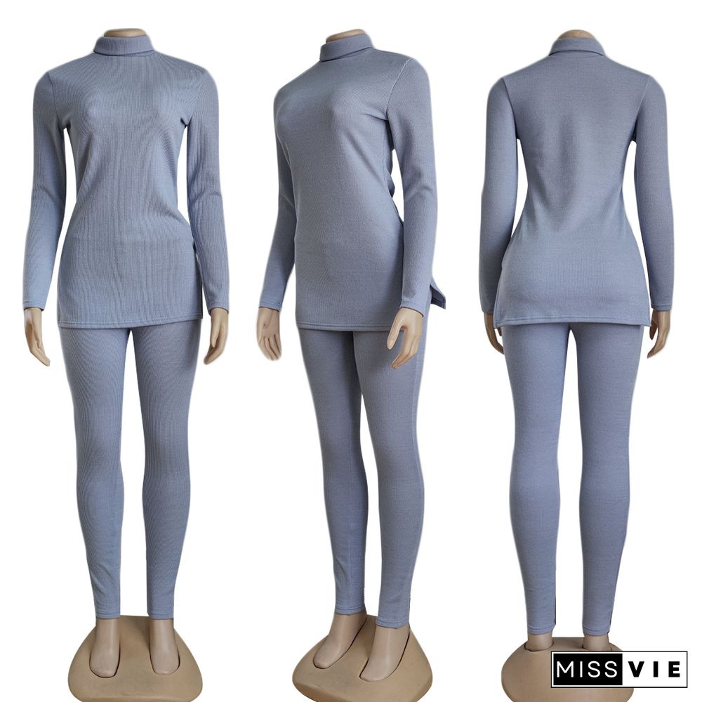 Casual Turtleneck Top And Skinny Pants Two Piece Sets