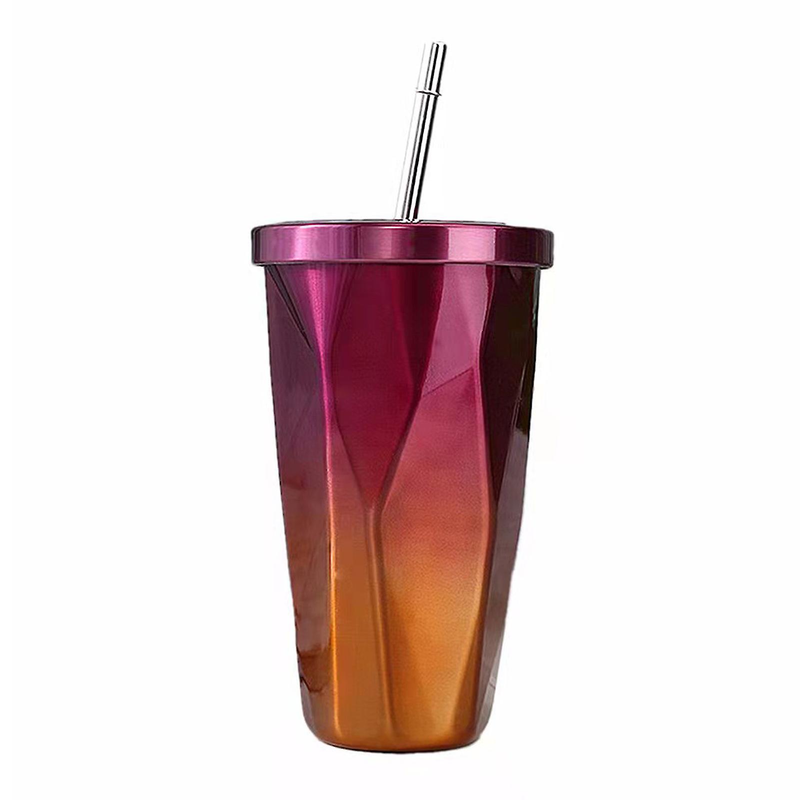 Purple and Gold 500ml Fashion Water Cup Home and Travel Use Portable Stainless Steel Leakproof Water Bottle With Lid and Straw