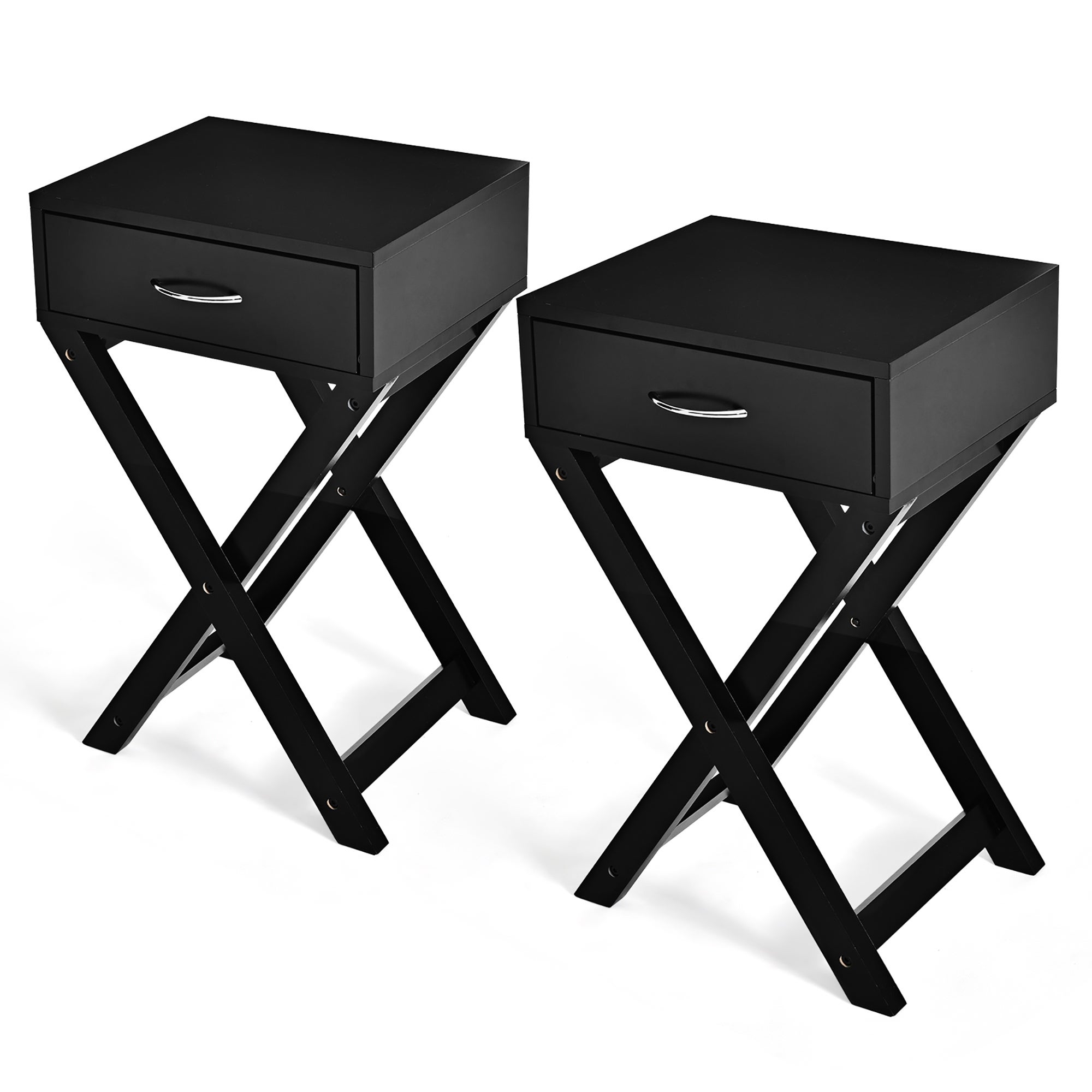 Costway 2PCS Nightstand x-Shape Drawer Accent Side End Table Modern