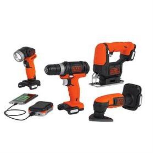 Black and Decker 4-Tool 12 Volt MAX Lithium-Ion Drill/Driver， Jig Saw， Detail Sander and Work Light GoPak Cordless Tool Combo Kit