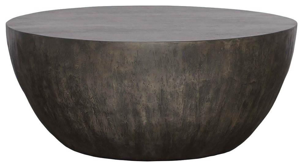 Minimalist Large Round Wood Coffee Table Modern Geometric Block Walnut Gray   Rustic   Coffee Tables   by My Swanky Home  Houzz