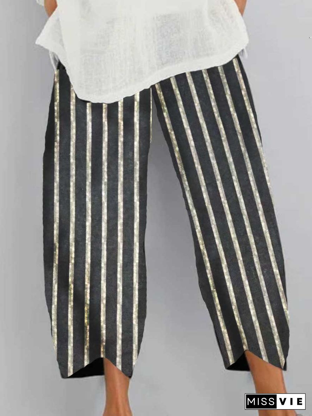 Linen Casual Pockets Stripes Pants