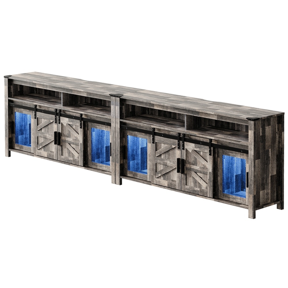 LED Farmhouse Entertainment Center with Mesh and Barn Doors  31\